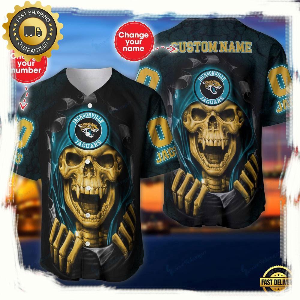 NLF Personalized Name & Numbler Jacksonville Jaguars Skull Baseball Jersey Shirt