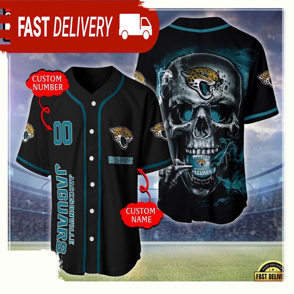 NLF Personalized Name & Numbler Jacksonville Jaguars Skull Face Baseball Jersey Shirt