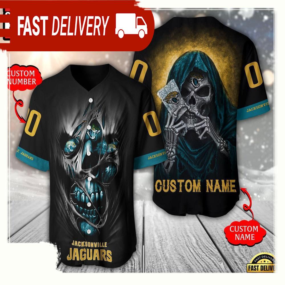 NLF Personalized Name & Numbler Jacksonville Jaguars Team Skull Death Baseball Jersey Shirt