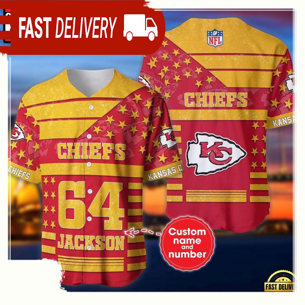 NLF Personalized Name & Numbler Kansas City Chiefs American Flag Baseball Jersey Shirt