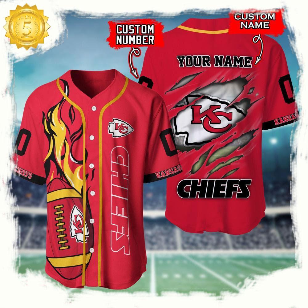 NLF Personalized Name & Numbler Kansas City Chiefs Football Team Baseball Jersey Shirt