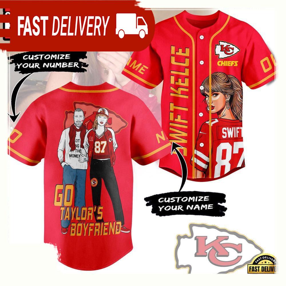 NLF Personalized Name & Numbler Kansas City Chiefs Go TaylorÃ¢â‚¬â„¢S Boyfriend Baseball Jersey