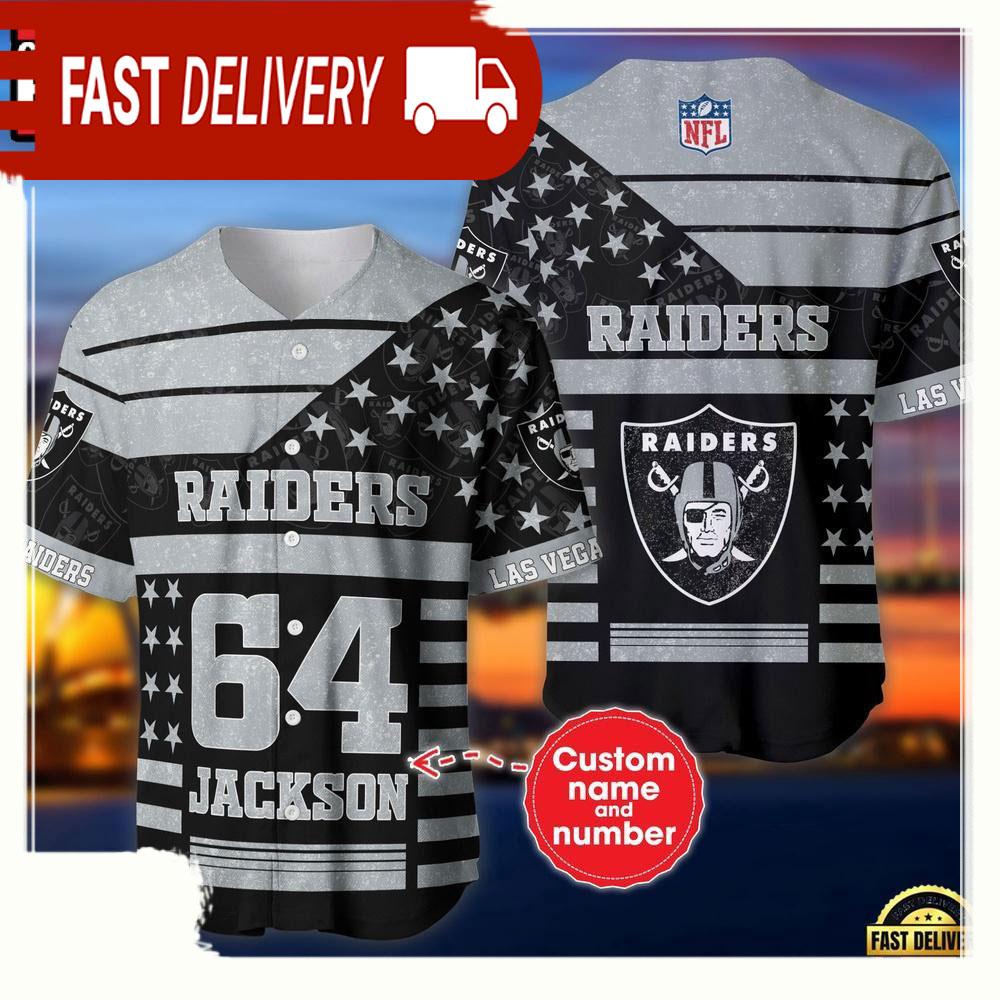 NLF Personalized Name & Numbler Las Vegas Raiders American Flag  Baseball Jersey Shirt