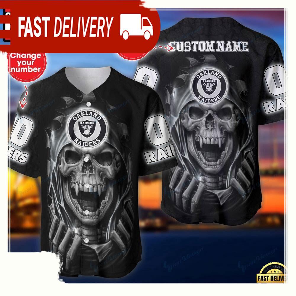NLF Personalized Name & Numbler Las Vegas Raiders Skull Baseball Jersey Shirt