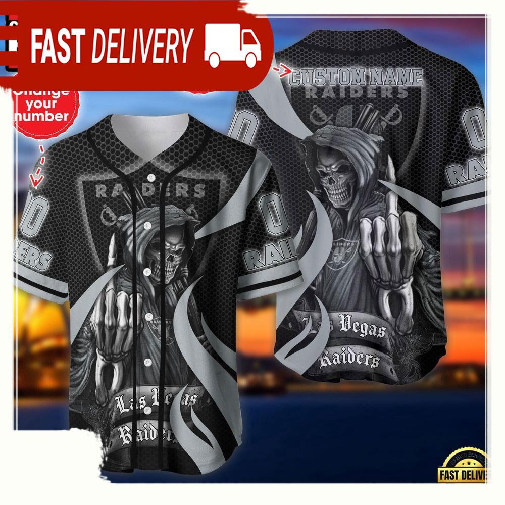 NLF Personalized Name & Numbler Las Vegas Raiders Skull Death Baseball Jersey Shirt