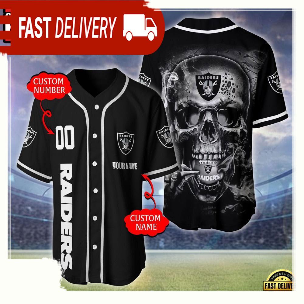 NLF Personalized Name & Numbler Las Vegas Raiders Skull Face Baseball Jersey Shirt