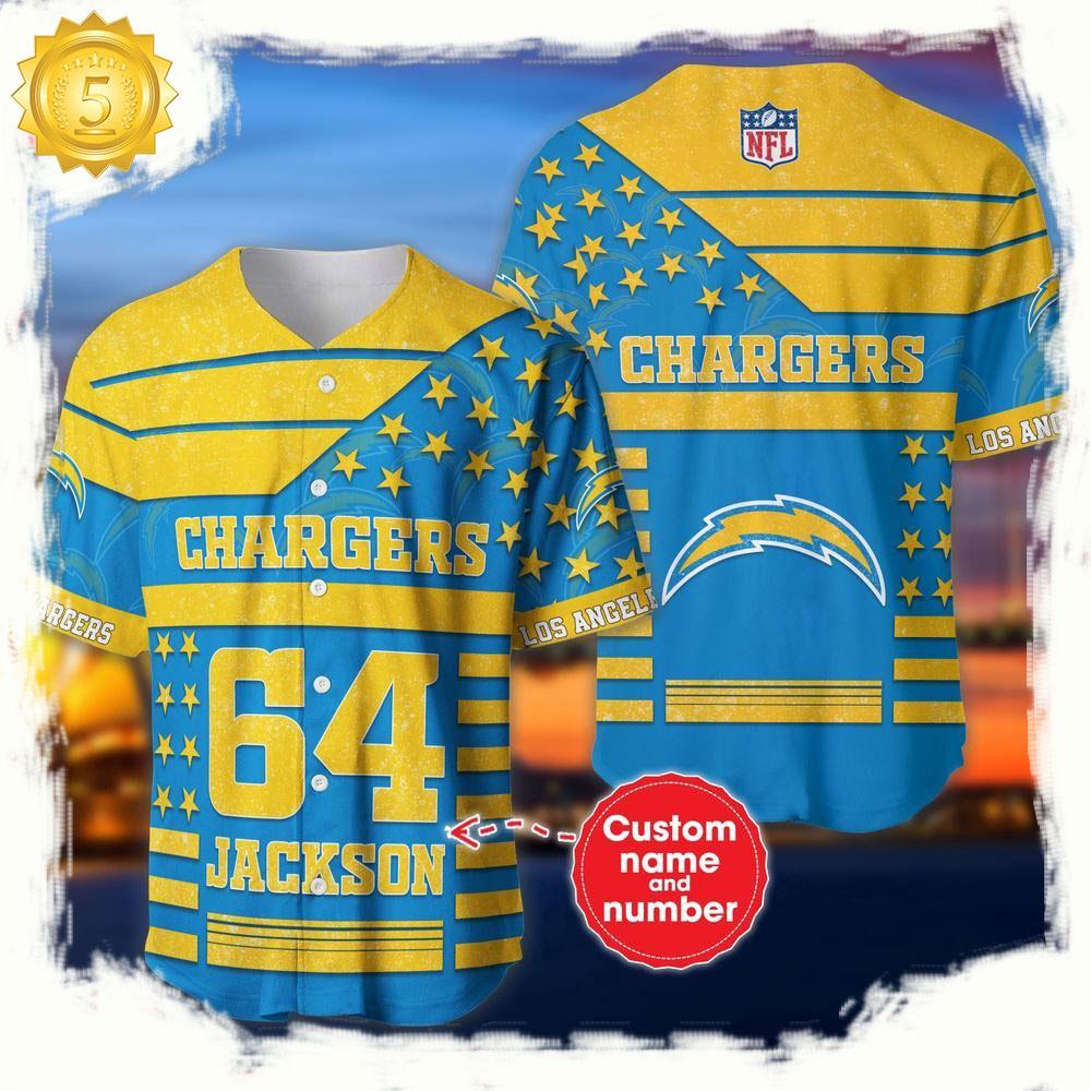 NLF Personalized Name & Numbler Los Angeles Chargers American Flag  Baseball Jersey Shirt