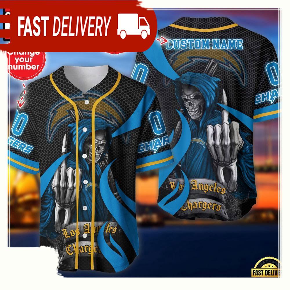 NLF Personalized Name & Numbler Los Angeles Chargers Skull Death Baseball Jersey Shirt