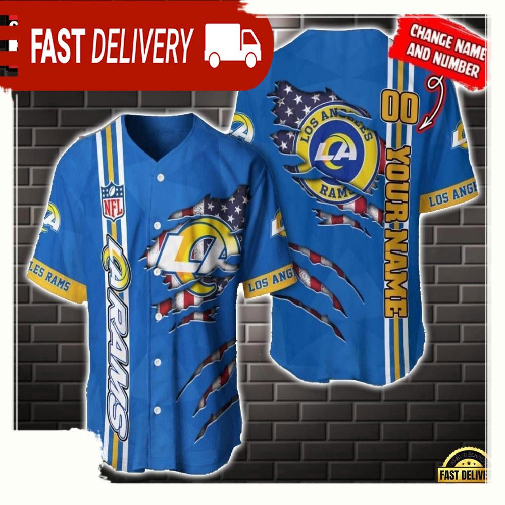 NLF Personalized Name & Numbler Los Angeles Rams America Flag  Baseball Jersey Shirt Gift For Fans