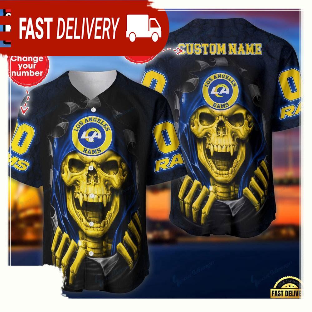 NLF Personalized Name & Numbler Los Angeles Rams Skull Baseball Jersey Shirt