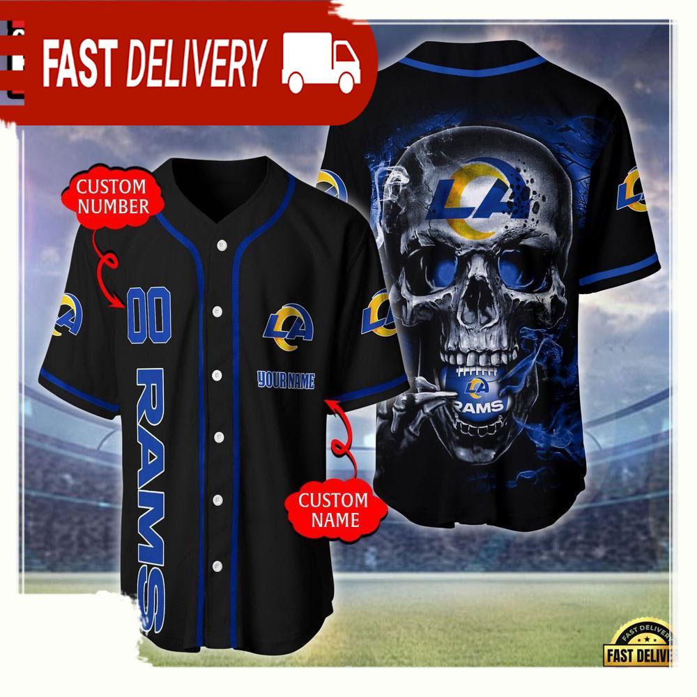 NLF Personalized Name & Numbler Los Angeles Rams Skull Face Baseball Jersey Shirt