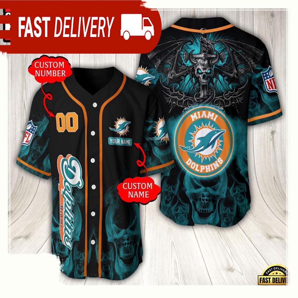 NLF Personalized Name & Numbler Miami Dolphins Baseball Jersey