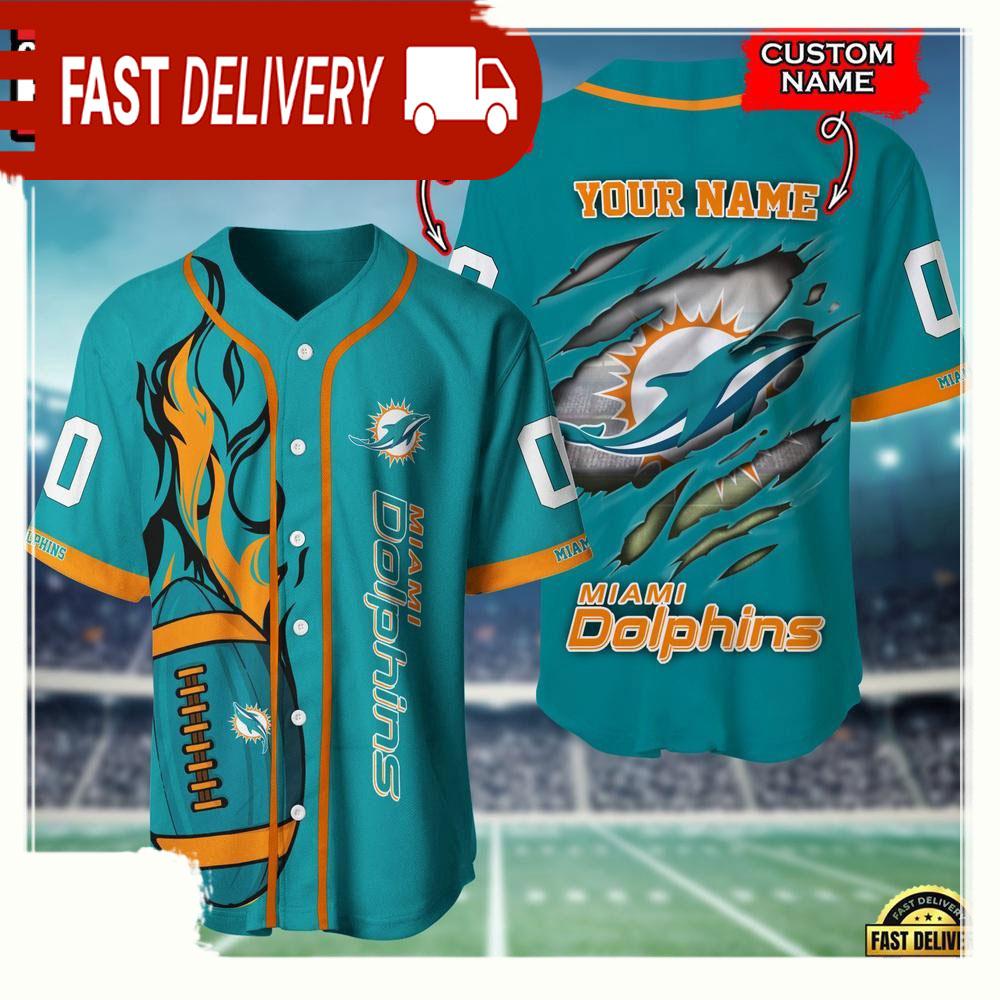 NLF Personalized Name & Numbler Miami Dolphins Football Team Baseball Jersey Shirt