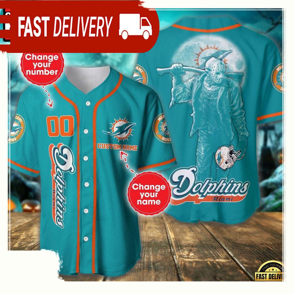 NLF Personalized Name & Numbler Miami Dolphins Horror 3D  Baseball Jersey Shirt
