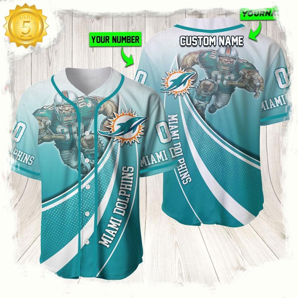 NLF Personalized Name & Numbler Miami Dolphins Mascot Football  Baseball Jersey Shirt