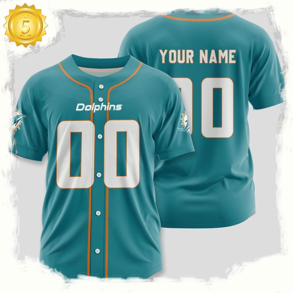 NLF Personalized Name & Numbler Miami Dolphins Team Baseball Jersey Shirt