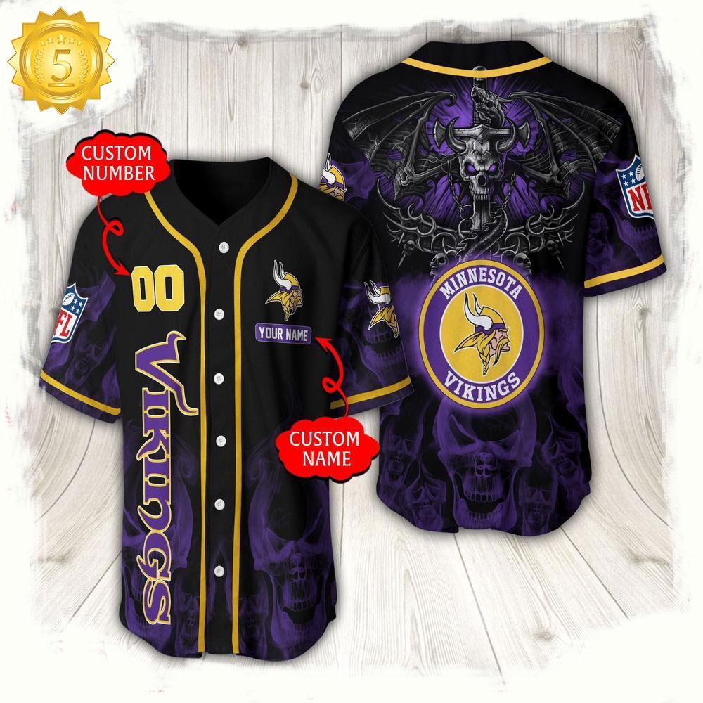 NLF Personalized Name & Numbler Minnesota Vikings Baseball Jersey