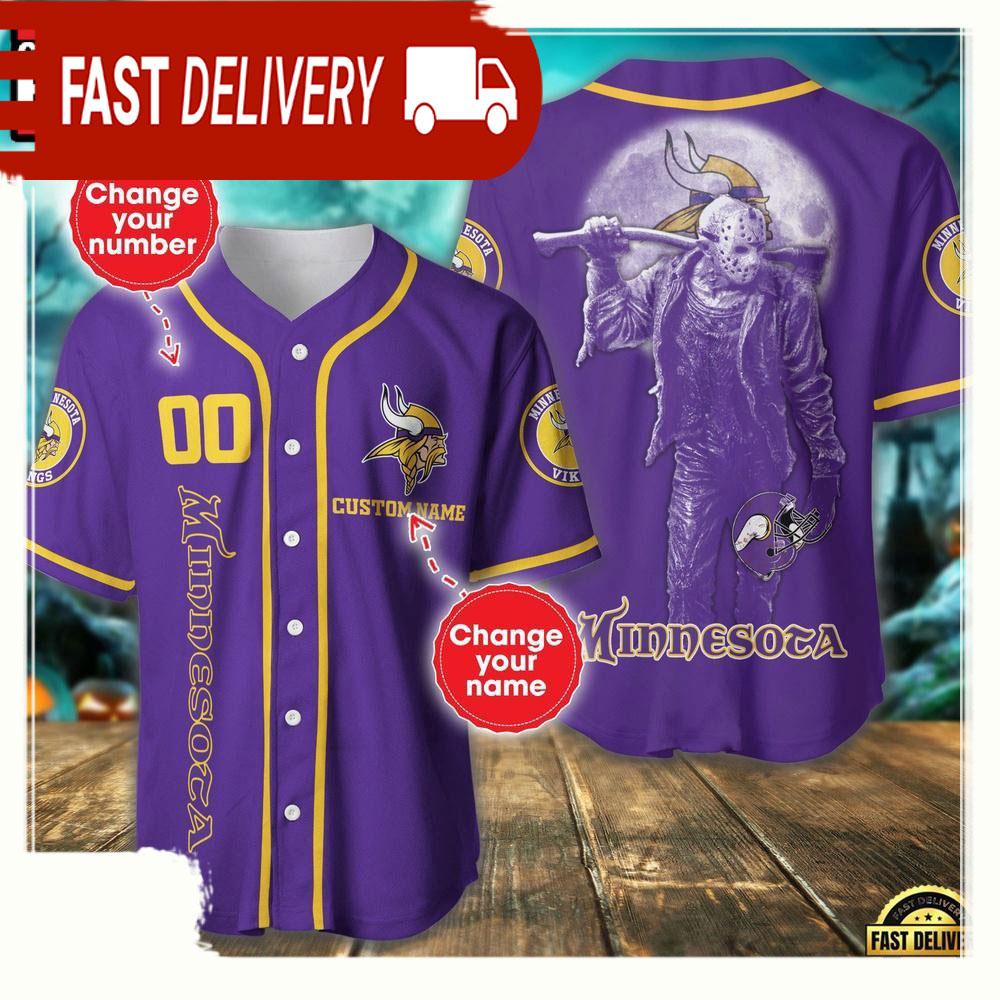 NLF Personalized Name & Numbler Minnesota Vikings Horror 3D  Baseball Jersey Shirt