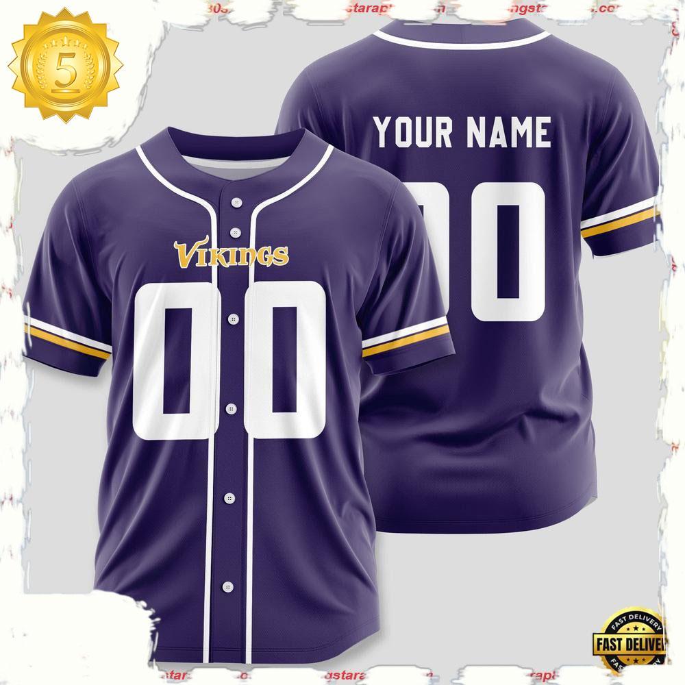 NLF Personalized Name & Numbler Minnesota Vikings Team Baseball Jersey Shirt