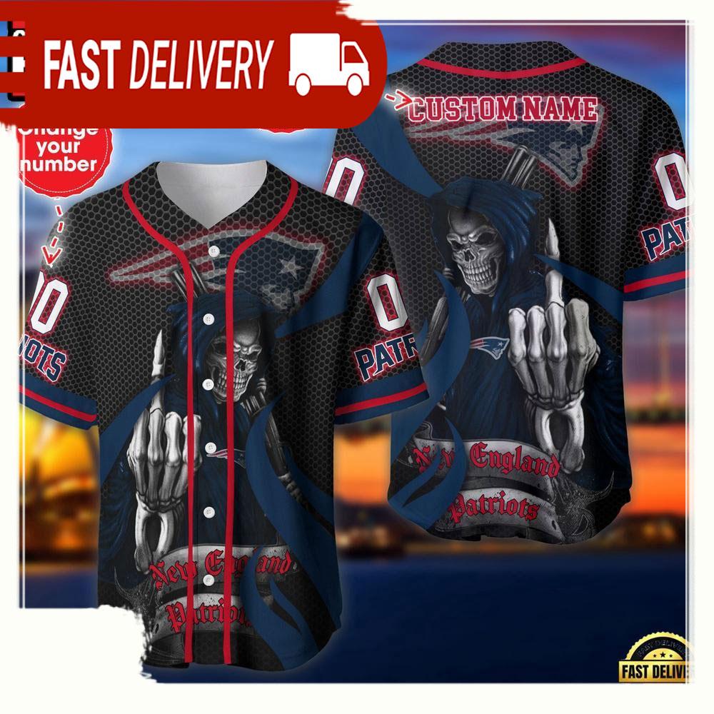 NLF Personalized Name & Numbler New England Patriots Skull Death Baseball Jersey Shirt