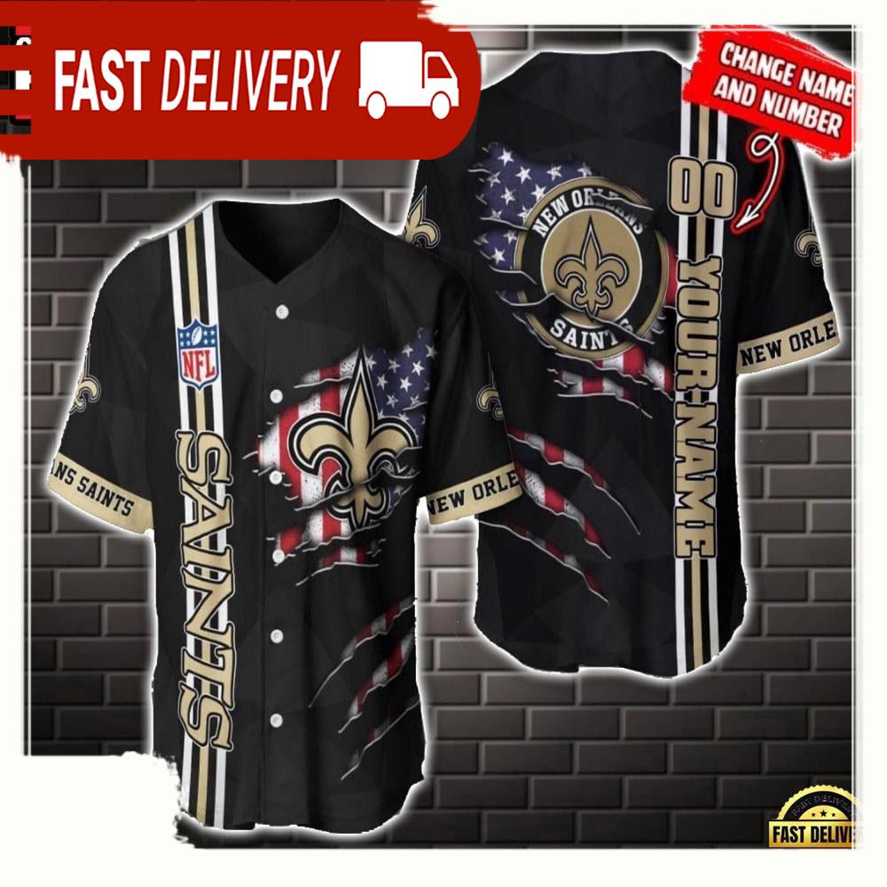 NLF Personalized Name & Numbler New Orleans Saints America Flag  Baseball Jersey Shirt Gift For Fans