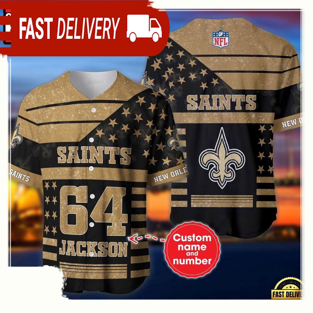 NLF Personalized Name & Numbler New Orleans Saints American Flag  Baseball Jersey Shirt