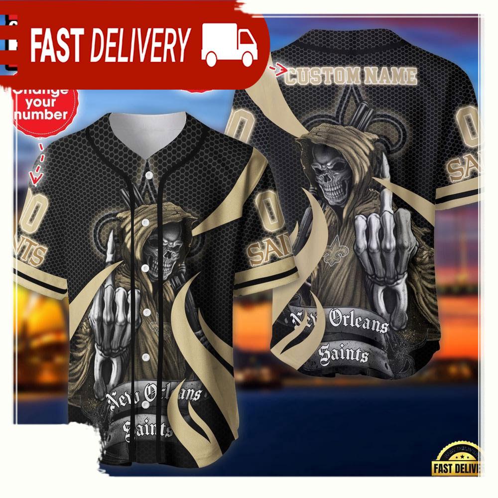 NLF Personalized Name & Numbler New Orleans Saints Skull Death Baseball Jersey Shirt