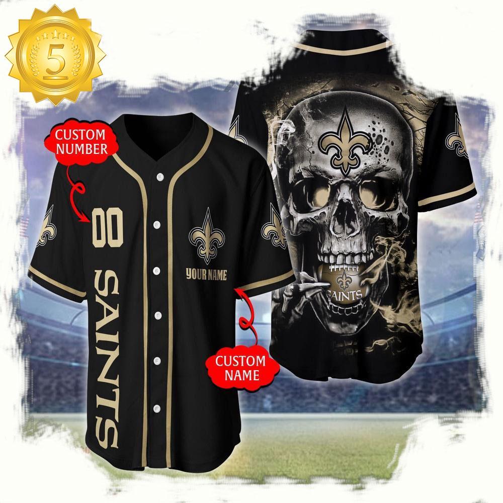 NLF Personalized Name & Numbler New Orleans Saints Skull Face Baseball Jersey Shirt