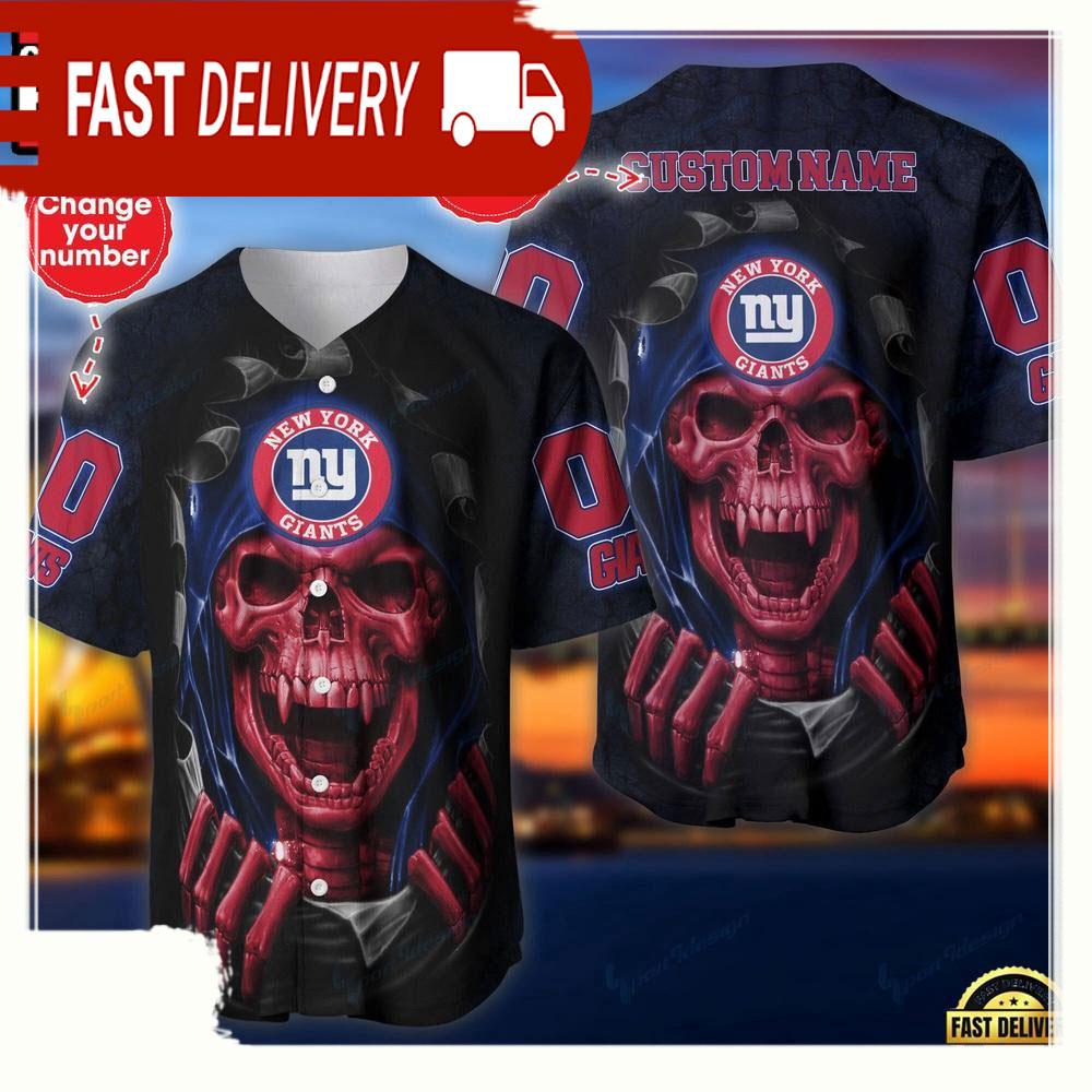NLF Personalized Name & Numbler New York Giants Skull Baseball Jersey Shirt