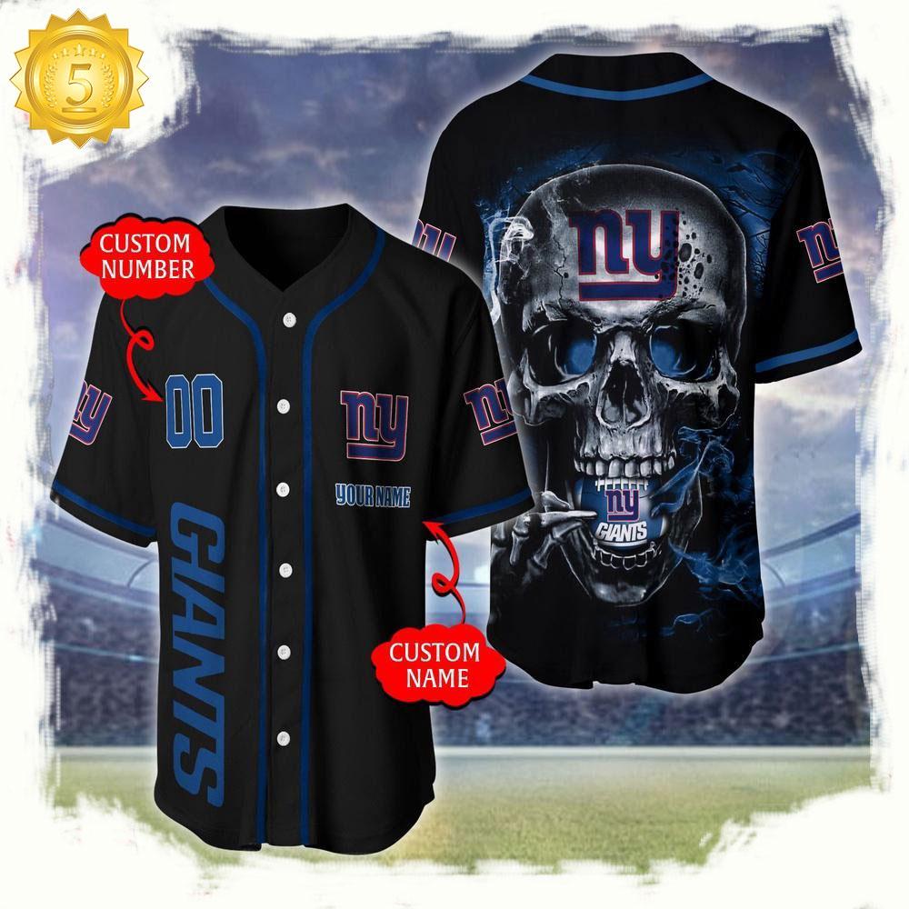 NLF Personalized Name & Numbler New York Giants Skull Face Baseball Jersey Shirt