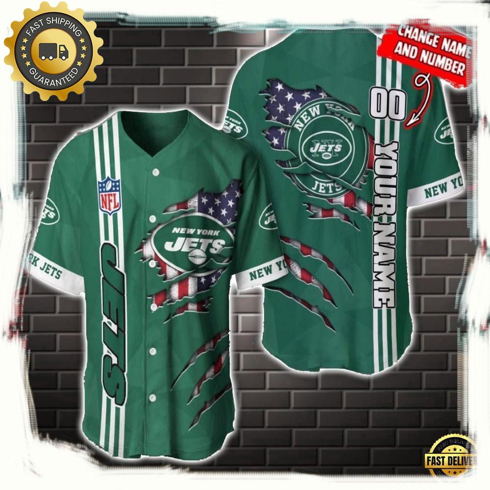 NLF Personalized Name & Numbler New York Jets America Flag  Baseball Jersey Shirt Gift For Fans