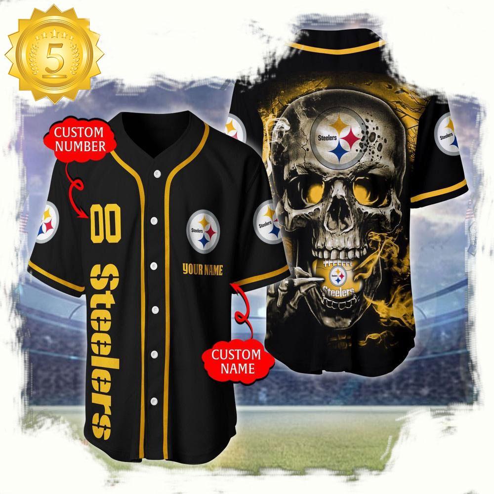 NLF Personalized Name & Numbler Pittsburgh Steelers Skull Face Baseball Jersey Shirt