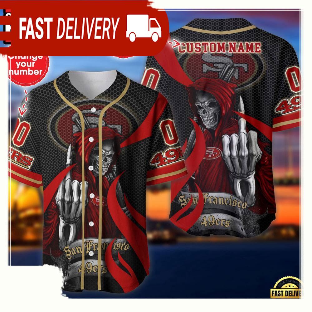 NLF Personalized Name & Numbler San Francisco 49Ers Skull Death Baseball Jersey Shirt