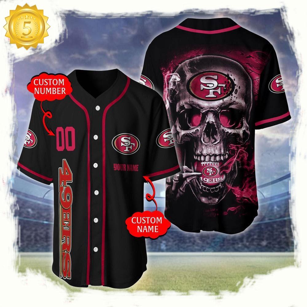 NLF Personalized Name & Numbler San Francisco 49Ers Skull Face Baseball Jersey Shirt