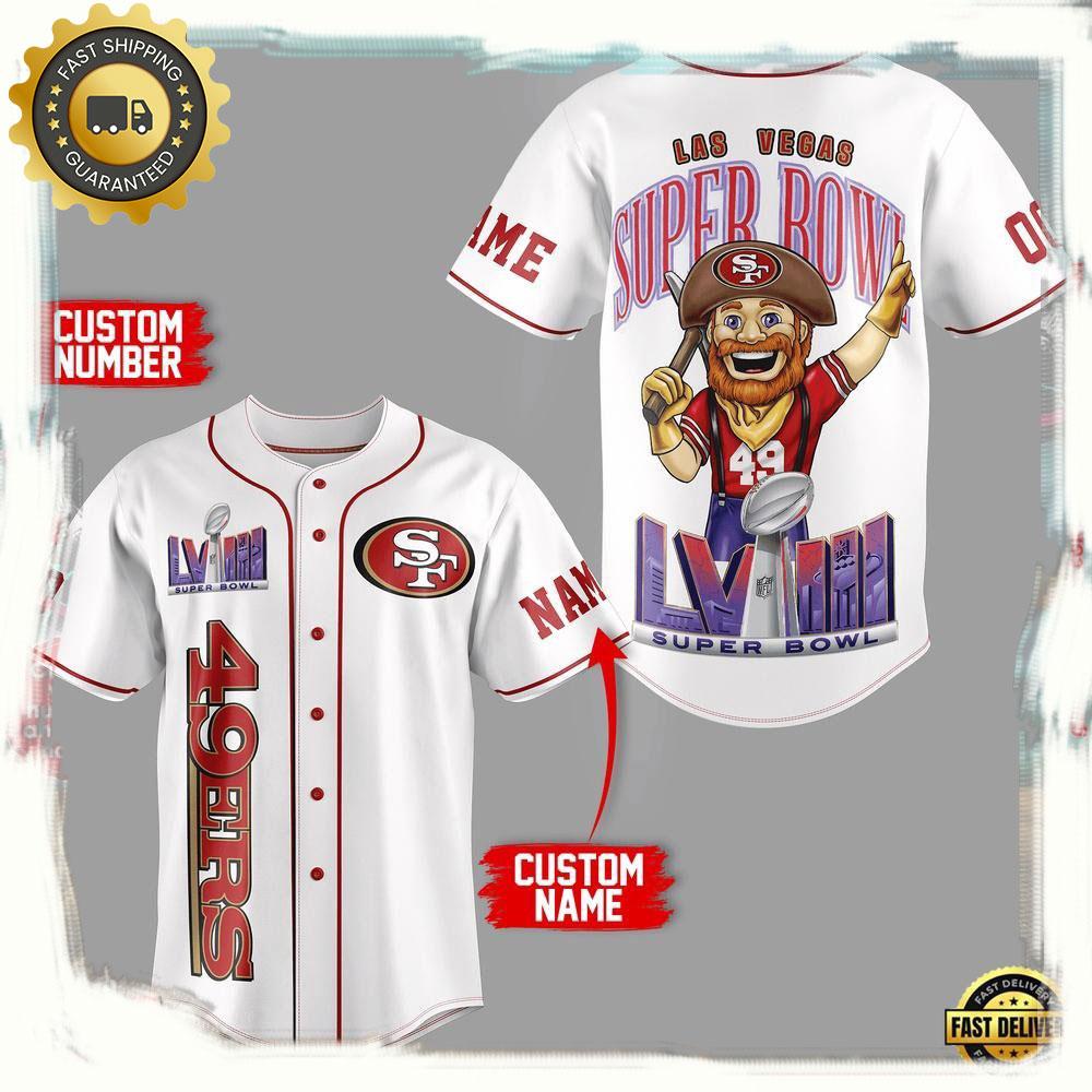 NLF Personalized Name & Numbler San Francisco 49Ers Super Bowl White Baseball Jersey