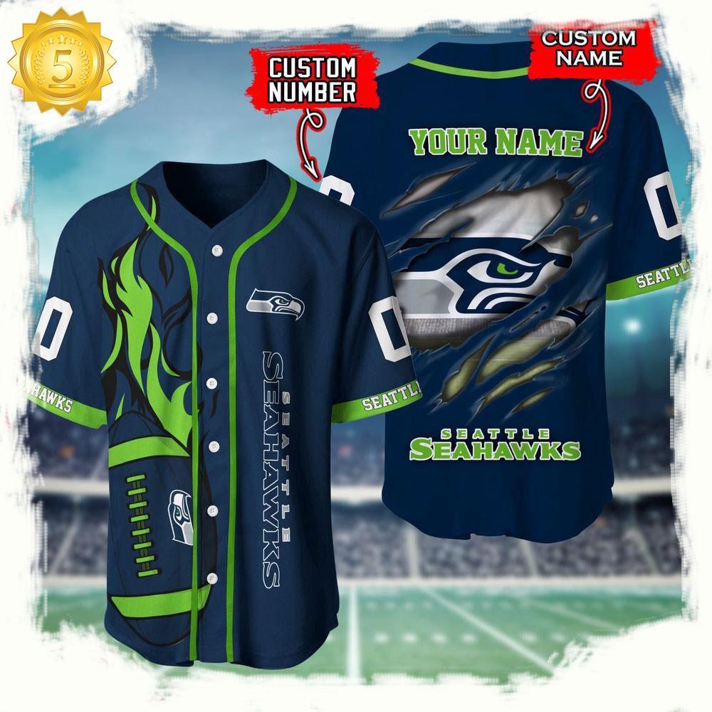 NLF Personalized Name & Numbler Seattle Seahawks Football Team Baseball Jersey Shirt