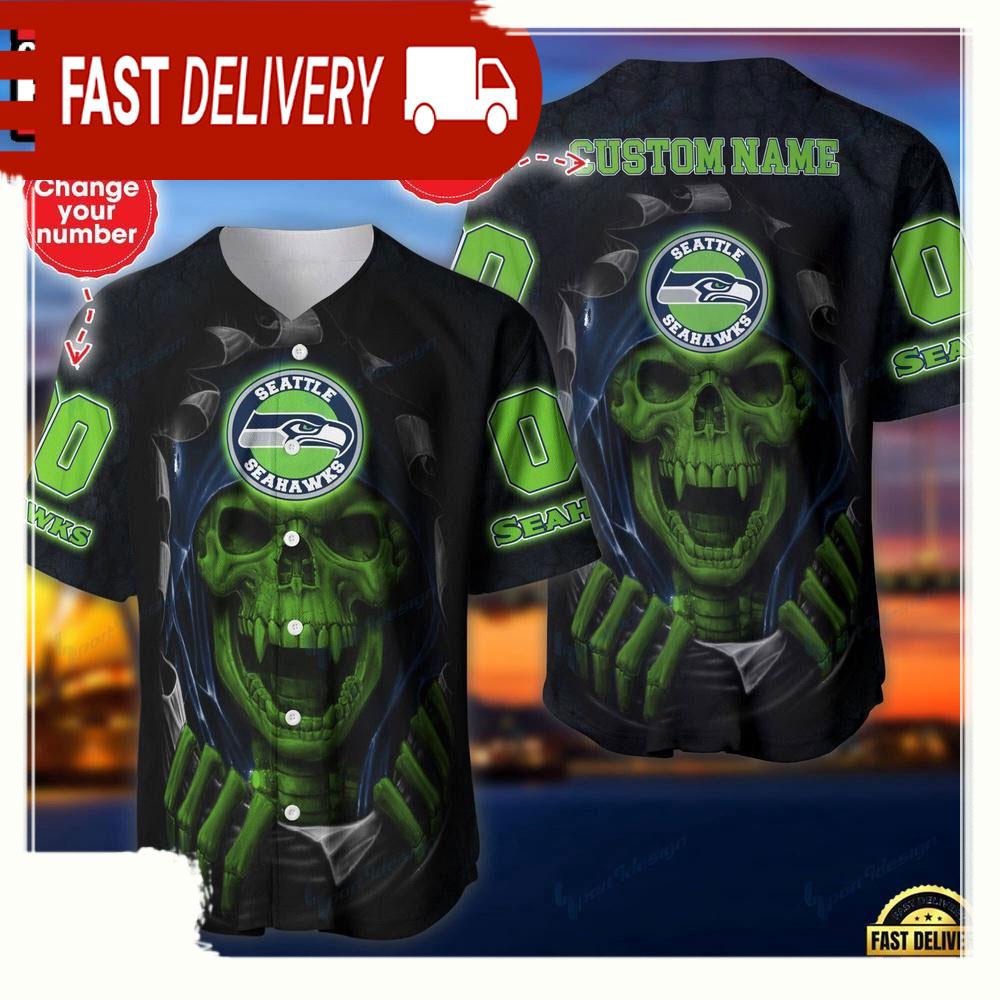NLF Personalized Name & Numbler Seattle Seahawks Skull Baseball Jersey Shirt