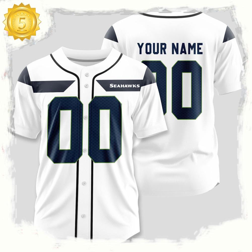 NLF Personalized Name & Numbler Seattle Seahawks Team Baseball Jersey Shirt