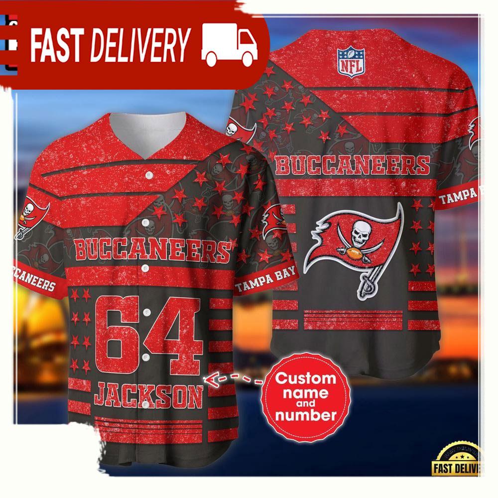 NLF Personalized Name & Numbler Tampa Bay Buccaneers American Flag  Baseball Jersey Shirt