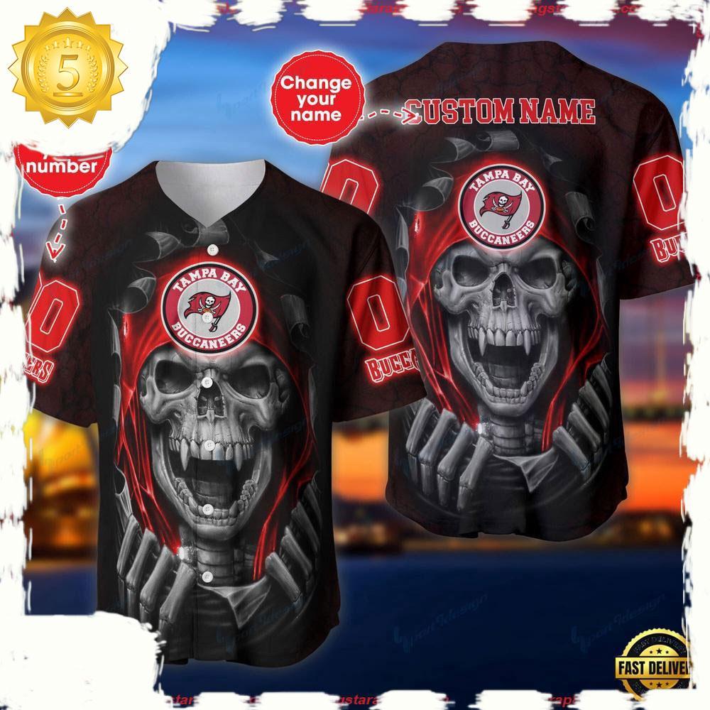 NLF Personalized Name & Numbler tampa Bay Buccaneers Skull Baseball Jersey Shirt