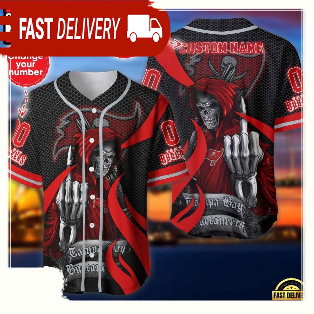 NLF Personalized Name & Numbler Tampa Bay Buccaneers Skull Death Baseball Jersey Shirt