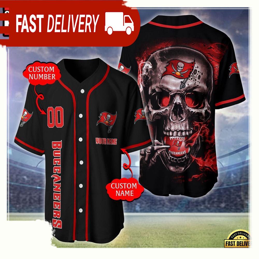 NLF Personalized Name & Numbler Tampa Bay Buccaneers Skull Face Baseball Jersey Shirt