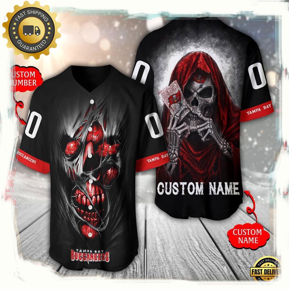 NLF Personalized Name & Numbler Tampa Bay Buccaneers Team Skull Death Baseball Jersey Shirt