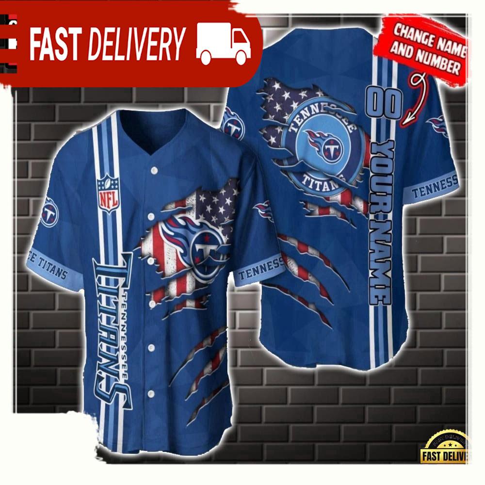 NLF Personalized Name & Numbler Tennessee Titans America Flag  Baseball Jersey Shirt Gift For Fans