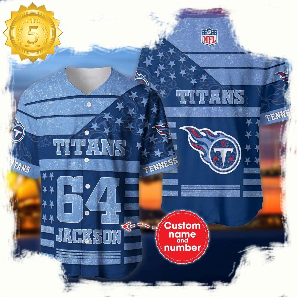 NLF Personalized Name & Numbler Tennessee Titans American Flag  Baseball Jersey Shirt