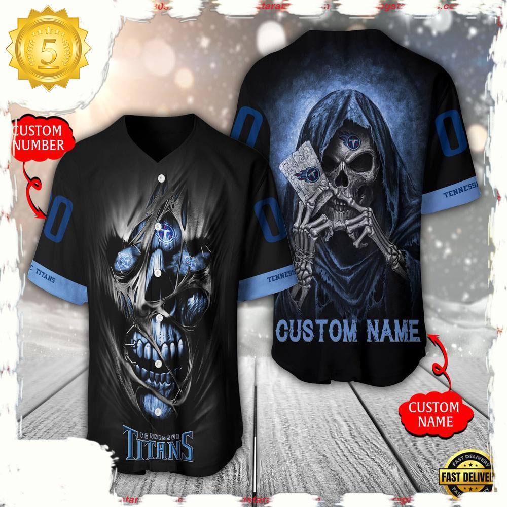 NLF Personalized Name & Numbler Tennessee Titans Team Skull Death Baseball Jersey Shirt