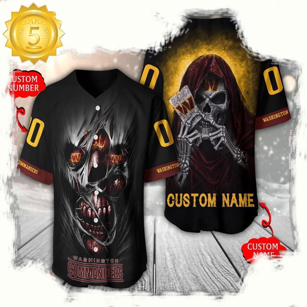 NLF Personalized Name & Numbler Washington Commanders Team Skull Death Baseball Jersey Shirt