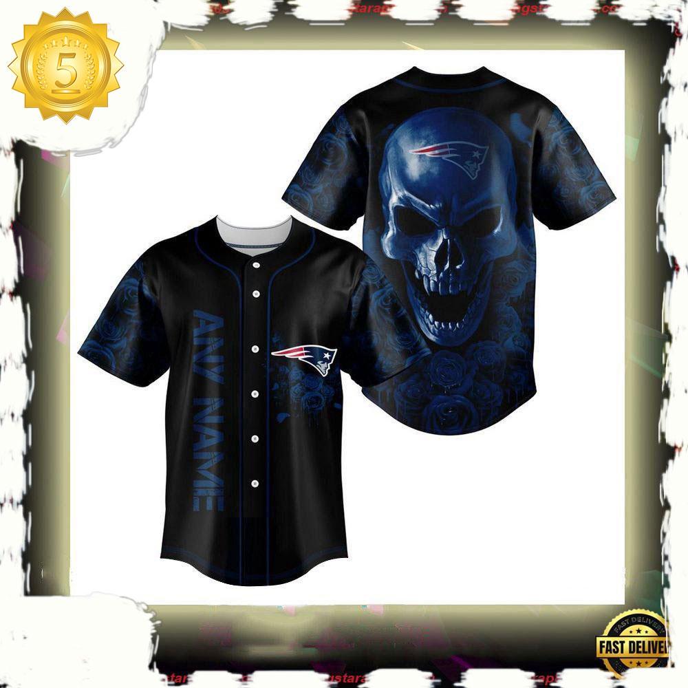 NLF Personalized New England Patriots Football Skull Baseball Jersey Shirt