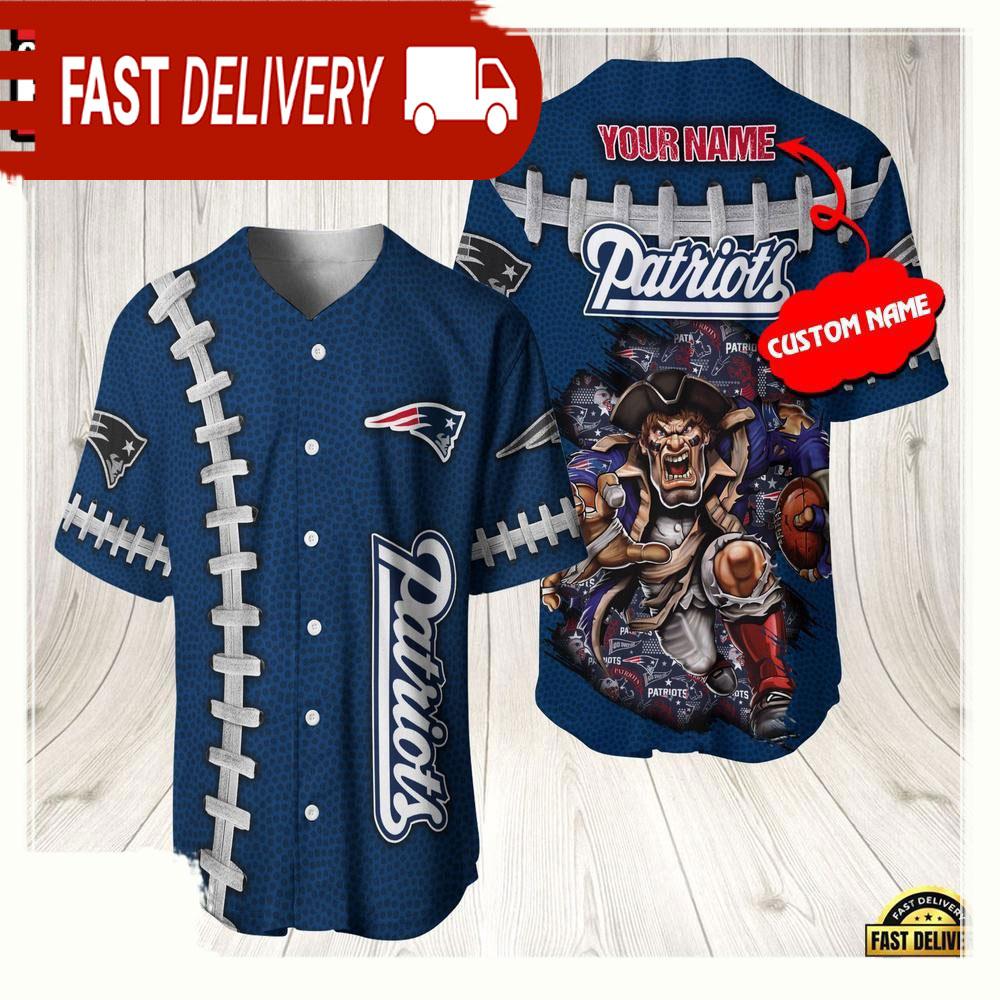 NLF Personalized New England Patriots Mascot Baseball Jersey Shirt