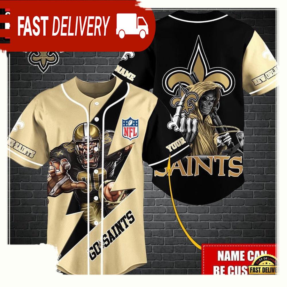 NLF Personalized New Orleans Saints Mascot And Skull  Baseball Jersey